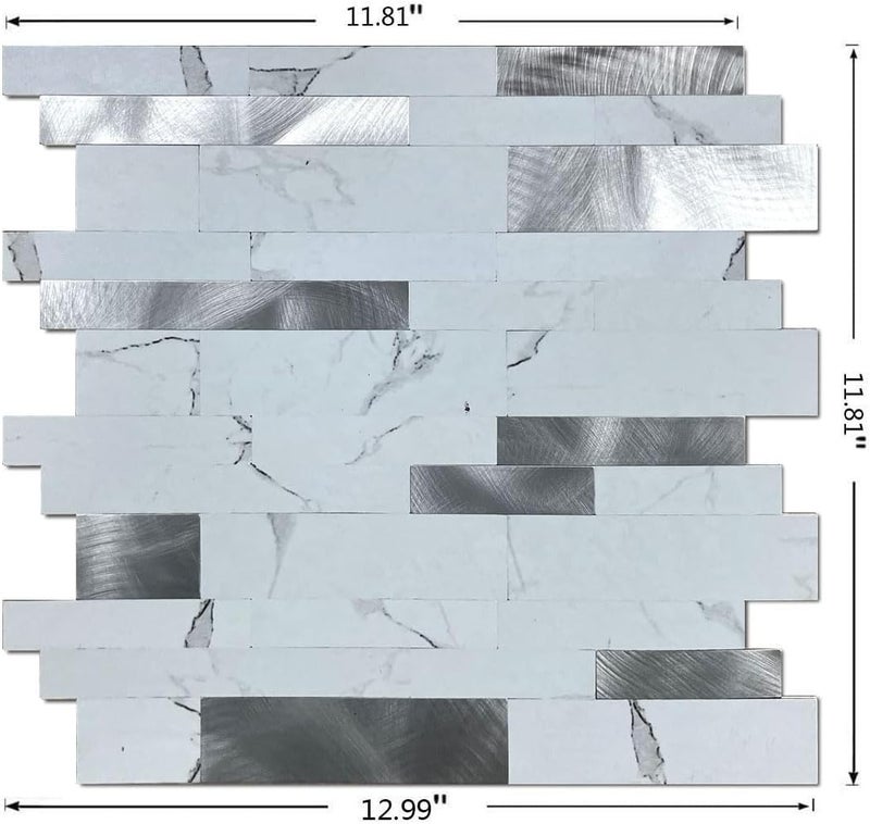 weimeisc 10-Sheet Peel and Stick Backsplash Tile, PVC Mixed Metal Stick on Bathroom Vanities Fireplace Décor, Laundry Table (Light Blue Marble+Frosted Silver) - Image 2